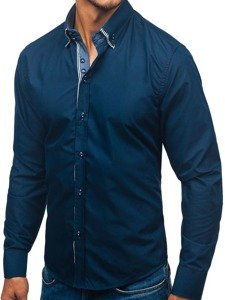 La chemise avec les manches longues pour homme bleue foncée Bolf 2774