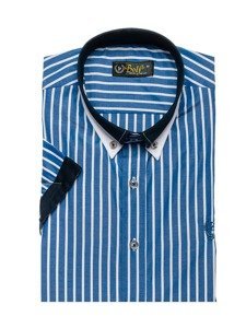 La chemise élégante à carreaux avec les manches courtes pour homme bleue Bolf 4501