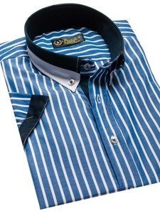 La chemise élégante à carreaux avec les manches courtes pour homme bleue Bolf 4501