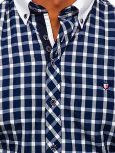 La chemise élégante à carreaux avec les manches courtes pour homme bleue foncée Bolf 5531