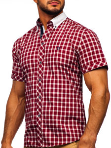 La chemise élégante à carreaux avec les manches courtes pour homme bordeaux Bolf 5531