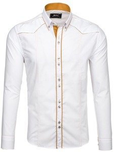 La chemise élégante avec les manches longues pour homme blanche Bolf 4777