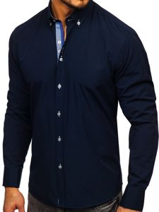 La chemise élégante avec les manches longues pour homme bleu foncé Bolf 8840-1