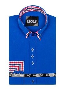 La chemise élégante avec les manches longues pour homme bleu moyen Bolf 0926