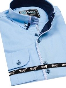 La chemise élégante avec les manches longues pour homme bleue claire Bolf 5811
