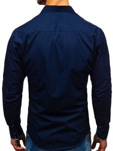 La chemise élégante avec les manches longues pour homme bleue foncée Bolf 0939