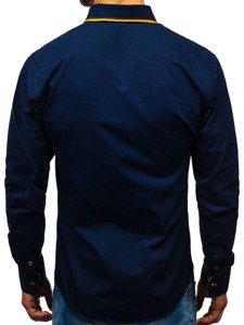 La chemise élégante avec les manches longues pour homme bleue foncée Bolf 3703
