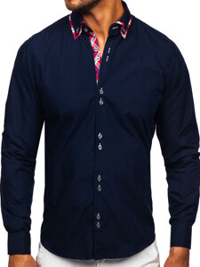 La chemise élégante avec les manches longues pour homme bleue foncée Bolf 4704
