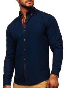 La chemise élégante avec les manches longues pour homme bleue foncée Bolf 4707