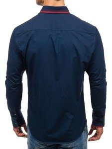 La chemise élégante avec les manches longues pour homme bleue foncée Bolf 4720