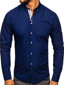 La chemise élégante avec les manches longues pour homme bleue foncée Bolf 5796