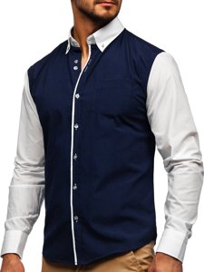La chemise élégante avec les manches longues pour homme bleue foncée Bolf 6919