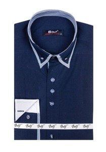 La chemise élégante avec les manches longues pour homme bleue foncée Bolf 6929-A