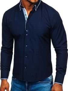 La chemise élégante avec les manches longues pour homme bleue foncée Bolf 6929-A
