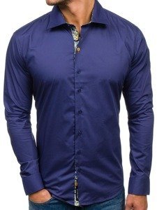 La chemise élégante avec les manches longues pour homme bleue foncée Bolf 9983
