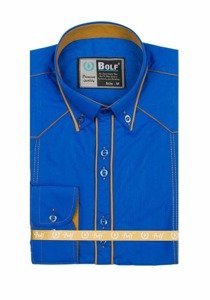 La chemise élégante avec les manches longues pour homme bleue moyenne Bolf 4777