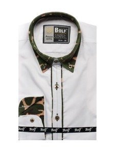 La chemise élégante avec les manches longues pour homme camo-blanche Bolf 6876