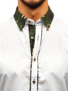 La chemise élégante avec les manches longues pour homme camo-blanche Bolf 6876