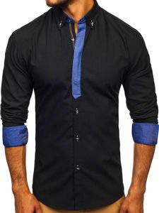 La chemise élégante avec les manches longues pour homme noire Bolf 3725