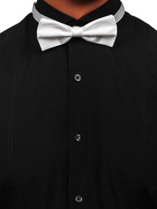 La chemise élégante avec les manches longues pour homme noire Bolf 4702 nœud papillon+boutons