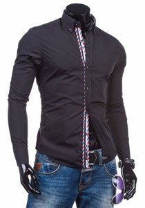 La chemise élégante avec les manches longues pour homme noire Bolf 5820