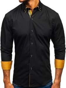 La chemise élégante avec les manches longues pour homme noire-marron Bolf 4708