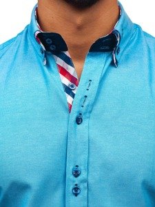 La chemise élégante avec les manches longues pour homme turquoise Bolf 2759