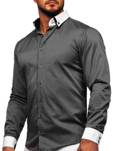 La chemise élégante en rayures avec les manches longues pour homme noire Bolf 0909