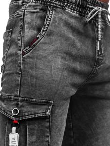 Le pantalon court en jean cargo pour homme Noir Bolf KR1201
