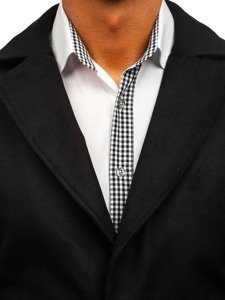 Manteau à boutonnage simple d'hiver classique pour homme noir Bolf 5438
