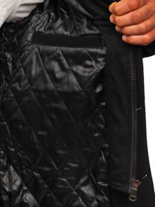 Manteau à boutonnage simple pour homme avec un col haut noir Bolf 8853
