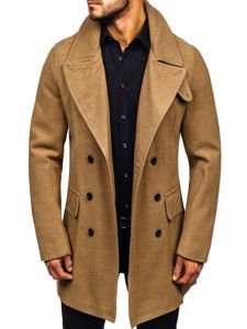 Manteau à double rangée d'hiver pour homme noir avec un col haut Bolf 1048