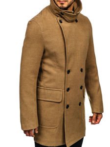 Manteau à double rangée d'hiver pour homme noir avec un col haut Bolf 1048
