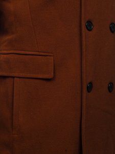 Manteau d'hiver à double boutonnage pour homme brun vec col montant supplémentaire amovible Bolf 8805