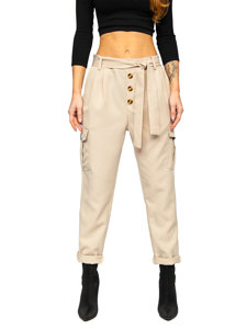 Pantalon cargo avec ceinture pour femme beige Bolf HM007