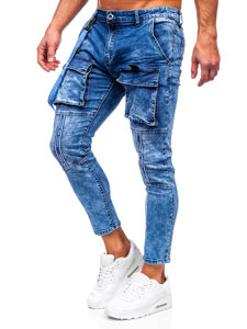 Pantalon cargo en jean pour homme bleu foncé Bolf TF145