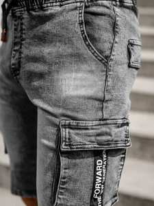 Pantalon court cargo en jean noir pour homme Bolf HY908