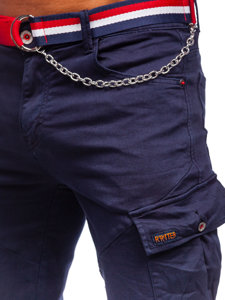 Pantalon court cargo short bleu foncé avec ceinture pour homme Bolf R88204
