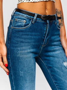 Pantalon en jean Skinny bleu foncé avec ceinture pour femme Bolf S3958-3P