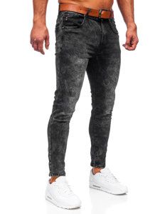 Pantalon en jean regular fit avec ceinture pour homme noir Bolf TF090
