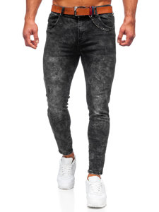 Pantalon en jean regular fit avec ceinture pour homme noir Bolf TF090