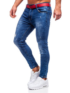 Pantalon en jean slim fit avec ceinture pour homme bleu foncé Bolf TF101