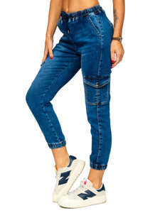 Pantalon jean de jogging cargo pour femme bleu foncé Bolf BF561