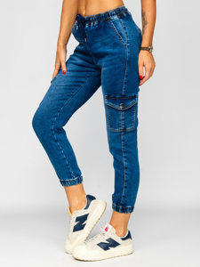 Pantalon jean de jogging cargo pour femme bleu foncé Bolf BF561