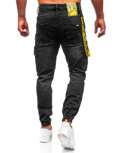 Pantalon jogger cargo en jean pour homme noir Bolf 61056S0