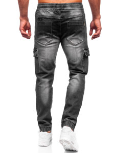 Pantalon jogger cargo en jean pour homme noir Bolf MP0131N