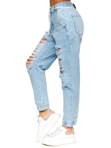 Pantalon jogger en jean Mom Fit pour femme bleu Bolf 2505