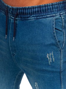 Pantalon jogger en jean pour homme bleu foncé Bolf 0028