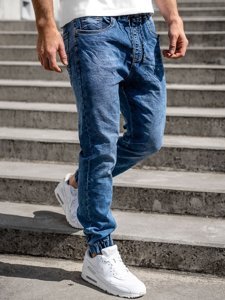 Pantalon jogger en jean pour homme bleu foncé Bolf K10003
