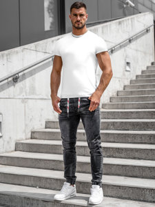 Pantalon jogger en jean pour homme noir Bolf R61074S0